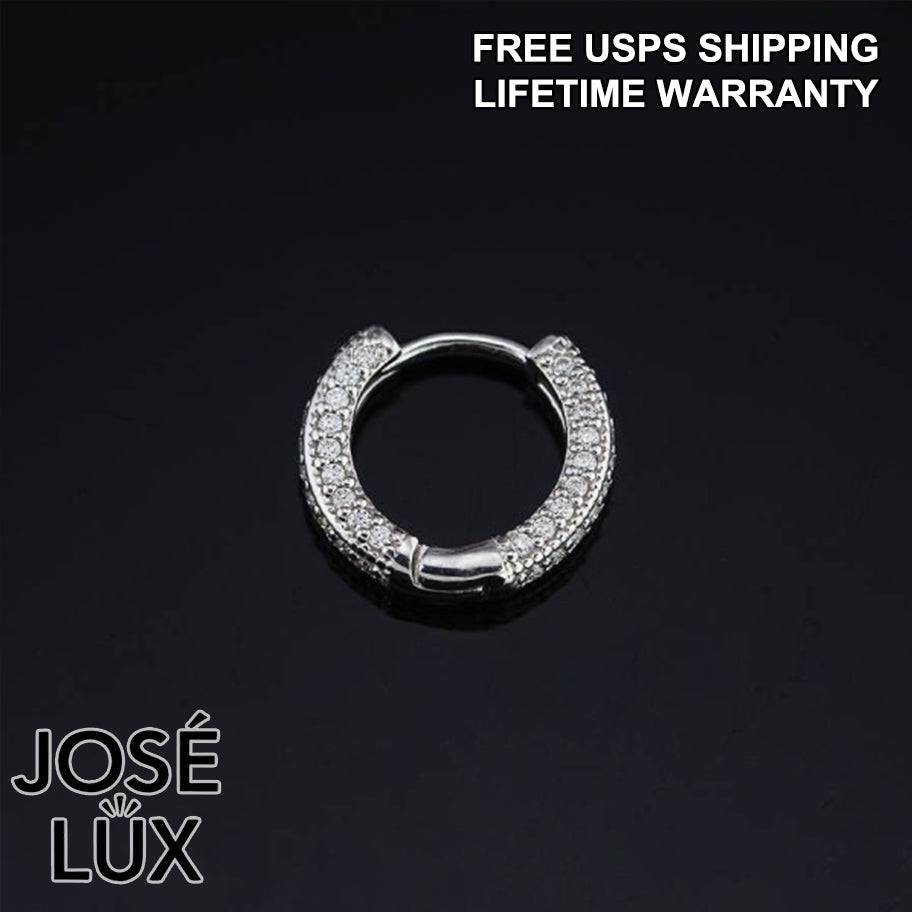 Handmade Men’s Inside-Out Huggie Earring — 925 Sterling Silver, Rhodium Plated White Gold Finish, Full Moissanite