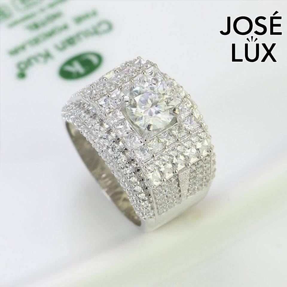 Handmade Men's Full Micropave Square Halo Ring — 925 Sterling Silver, Rhodium Plated White Gold Finish, 7.0mm Moissanite & CZ