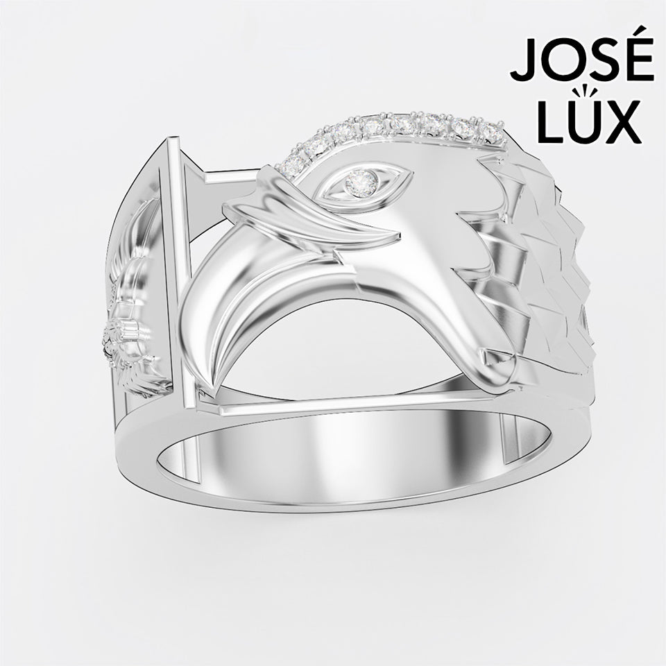 Handmade Eagle Head Signet Ring — 10K & 14K Gold, Full Moissanite Accents