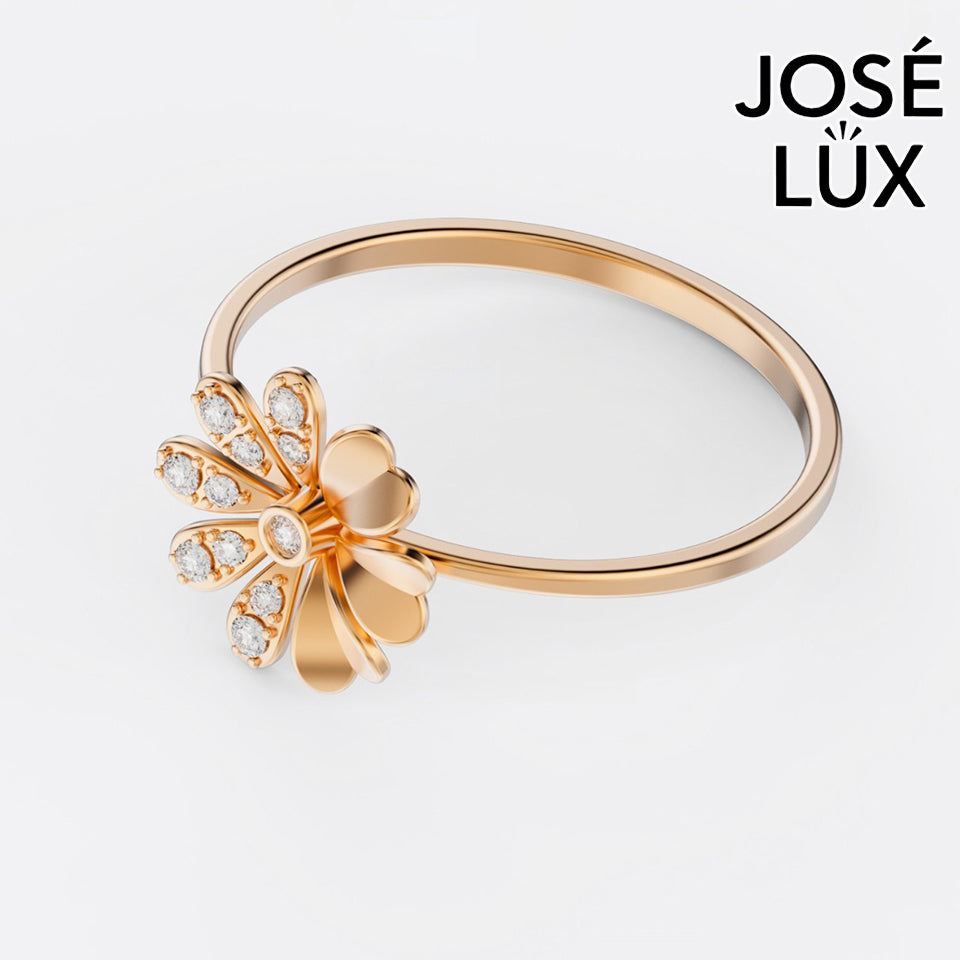 Handmade Moissanite Daisy Flower Ring — 10K & 14K Gold, GRA Certified Moissanite