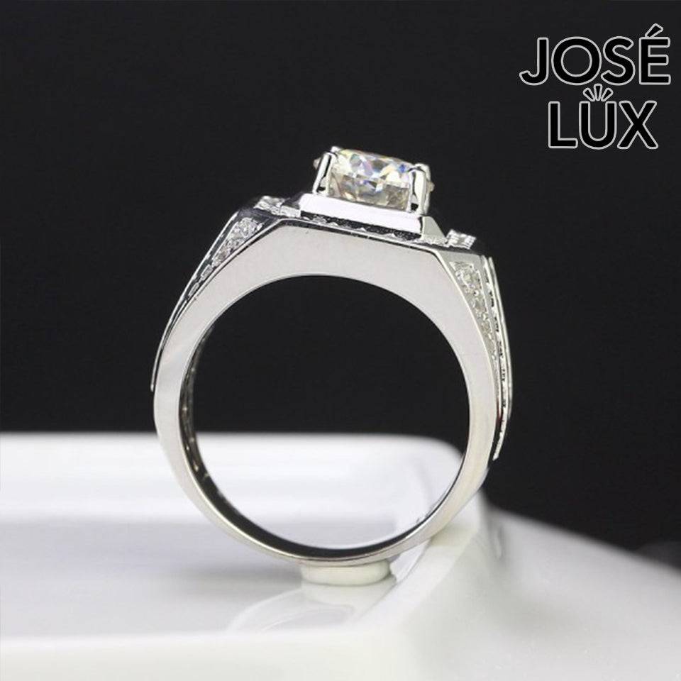 Handmade Men's Halo Solitaire Ring — 925 Sterling Silver, Rhodium Plated White Gold Finish, GRA Moissanite