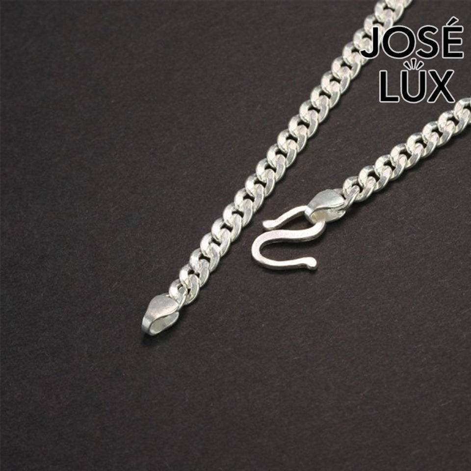 Handmade 925 Sterling Silver Curb Chain Necklace for Men — Rhodium Plated White Gold Finish, 4mm, Handcrafted S-Hook Clasp