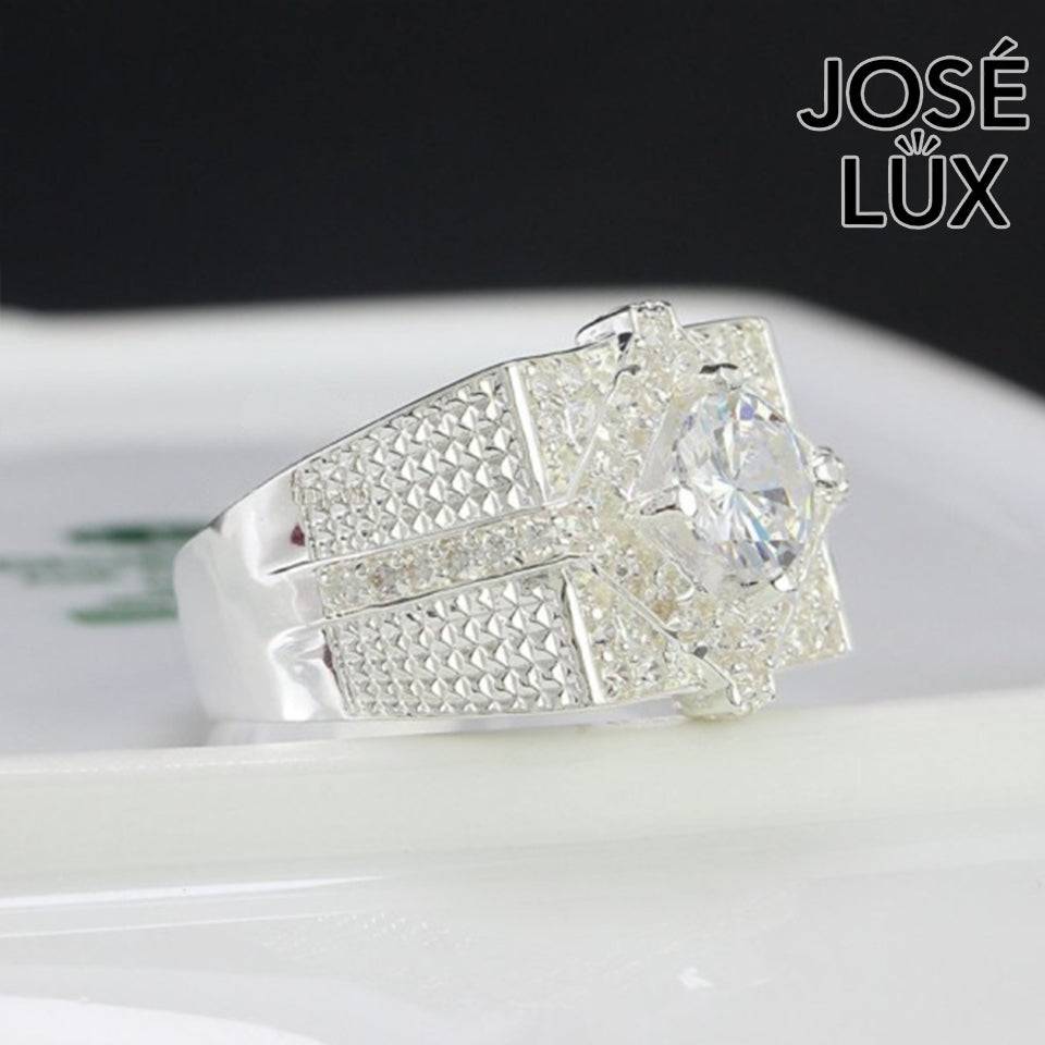 Handmade Men’s Diamond-Shape Halo CZ Ring — 925 Sterling Silver, Rhodium Plated White Gold Finish, Swiss-Certified CZ