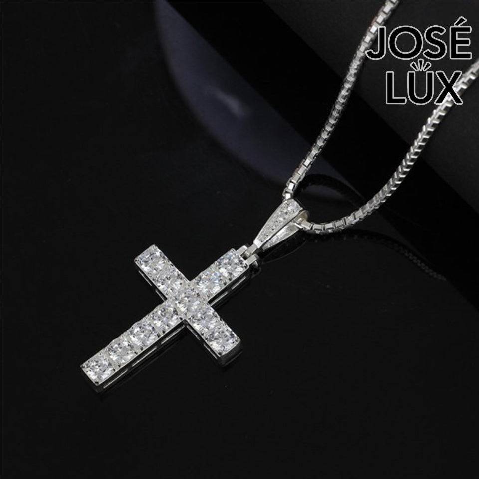 Handmade Iced Out Cross Pendant Necklace for Men — 925 Sterling Silver, Rhodium Plated White Gold Finish, Swiss CZ