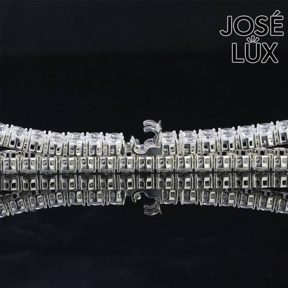 Handmade Men's Tennis Bracelet — 925 Sterling Silver, 2-Row Swiss CZ, 5mm, Rhodium Plated White Gold Finish