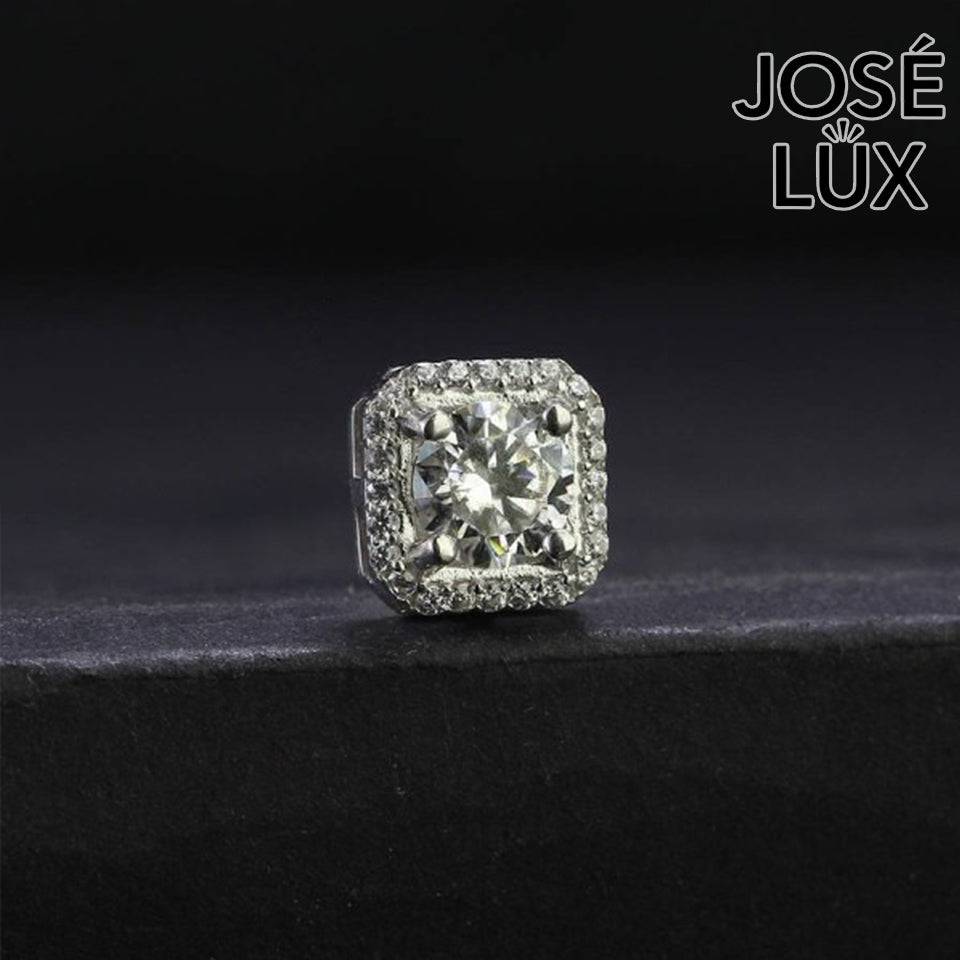 Handmade Men’s Square Halo Stud Earring — 925 Sterling Silver, Rhodium Plated White Gold Finish, GRA Moissanite 0.8ct