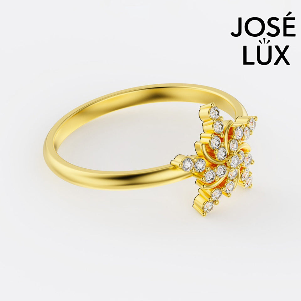 Handmade Moissanite Pinwheel Cluster Ring — 10K & 14K Gold, GRA Certified Moissanite