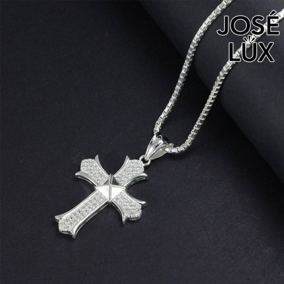 Handmade Iced Out Gothic Cross Pendant Necklace for Men — 925 Sterling Silver, Rhodium Plated White Gold Finish, Swiss CZ