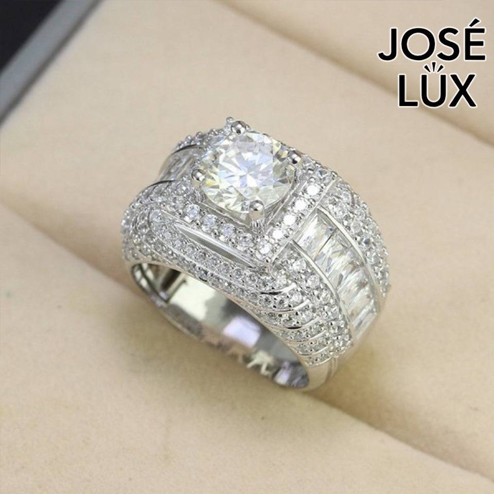 Handmade Men's Moissanite Domed Baguette Wide Band Ring — 925 Sterling Silver, Rhodium Plated White Gold Finish, GRA Moissanite
