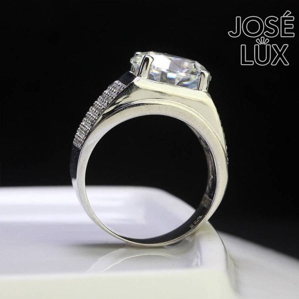 Handmade Men's Solitaire Pavé Ring — 925 Sterling Silver, Rhodium Plated White Gold Finish, 12mm Moissanite & CZ
