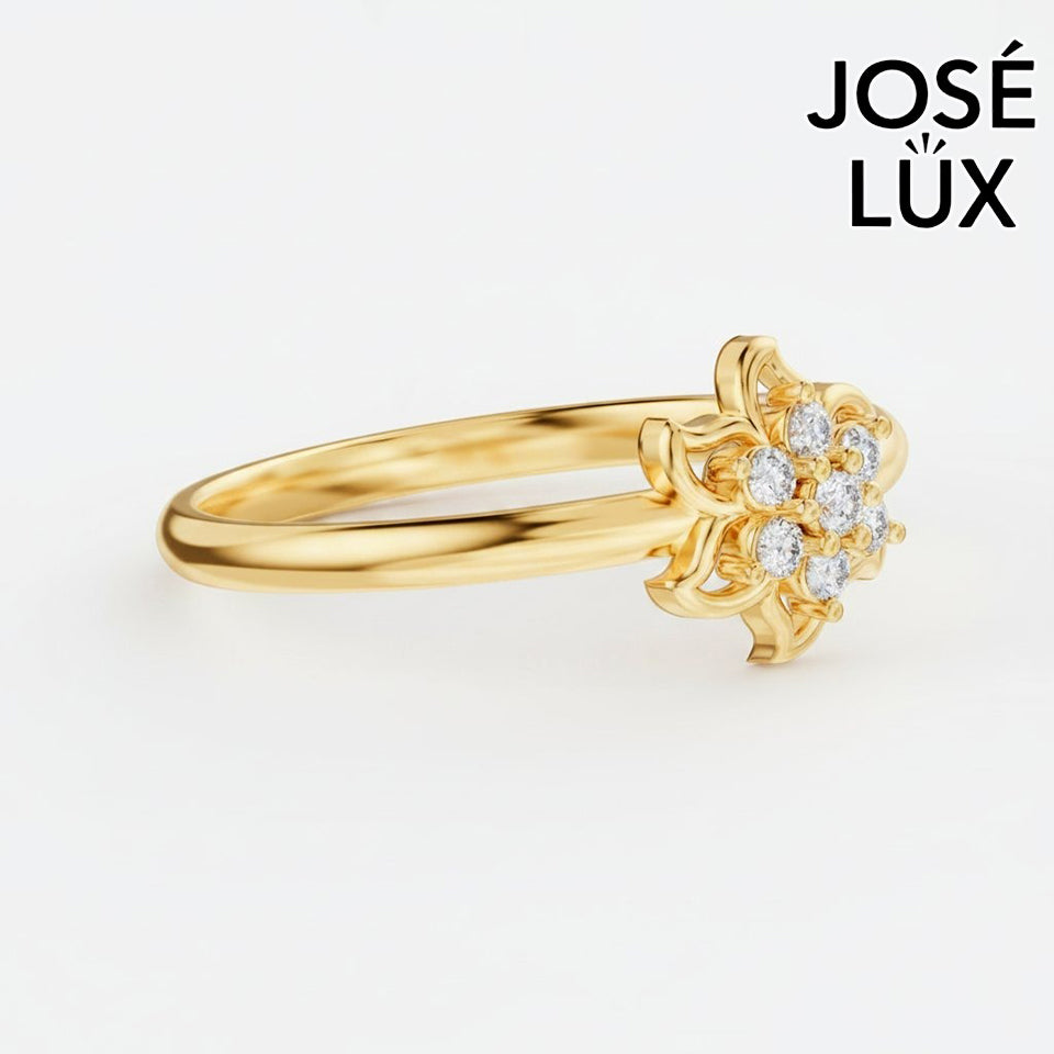 Handmade Moissanite Lotus Flower Ring — 10K & 14K Gold, GRA Certified Moissanite