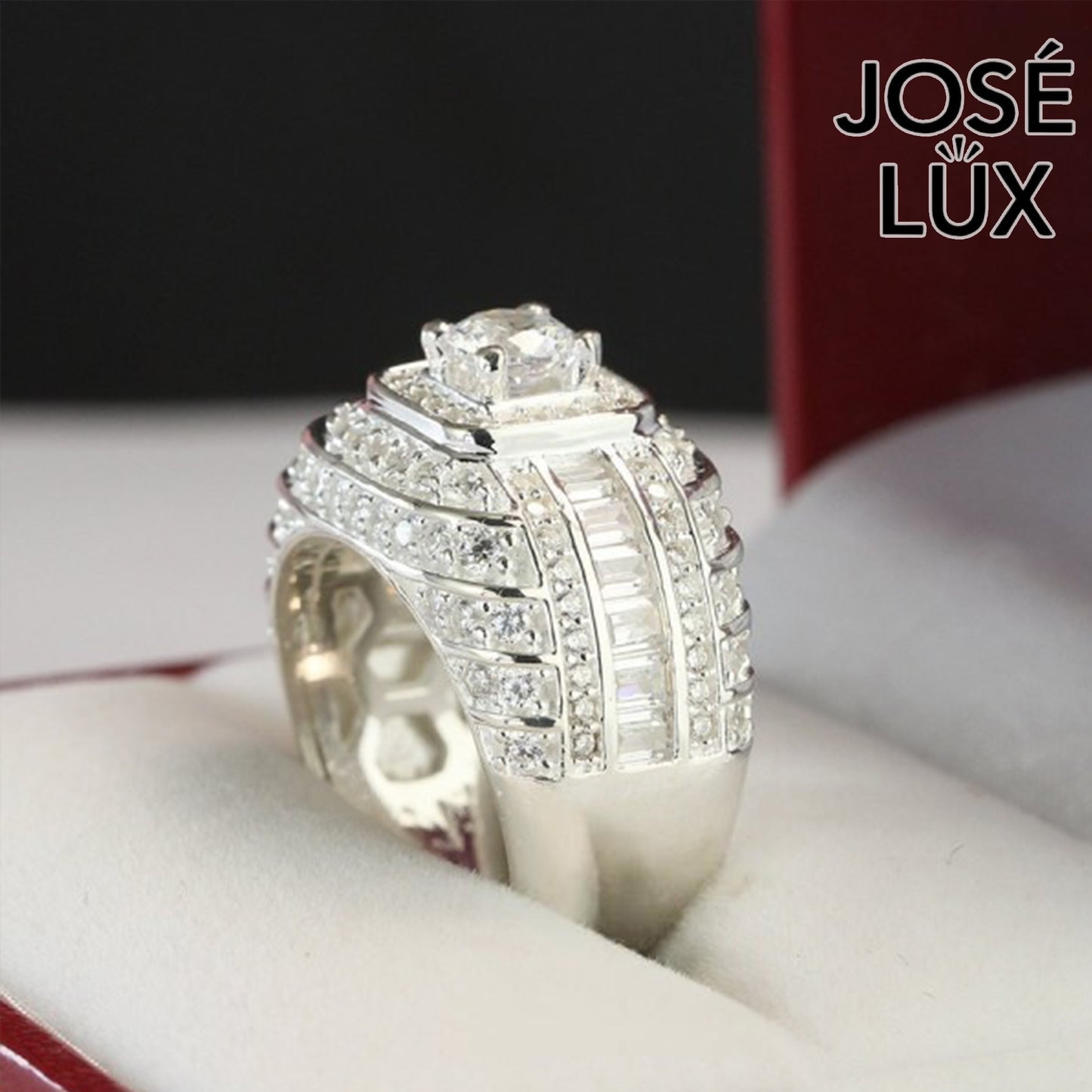 Handmade Men’s Halo CZ Ring — 925 Sterling Silver, Rhodium Plated White Gold Finish, Swiss-Certified CZ