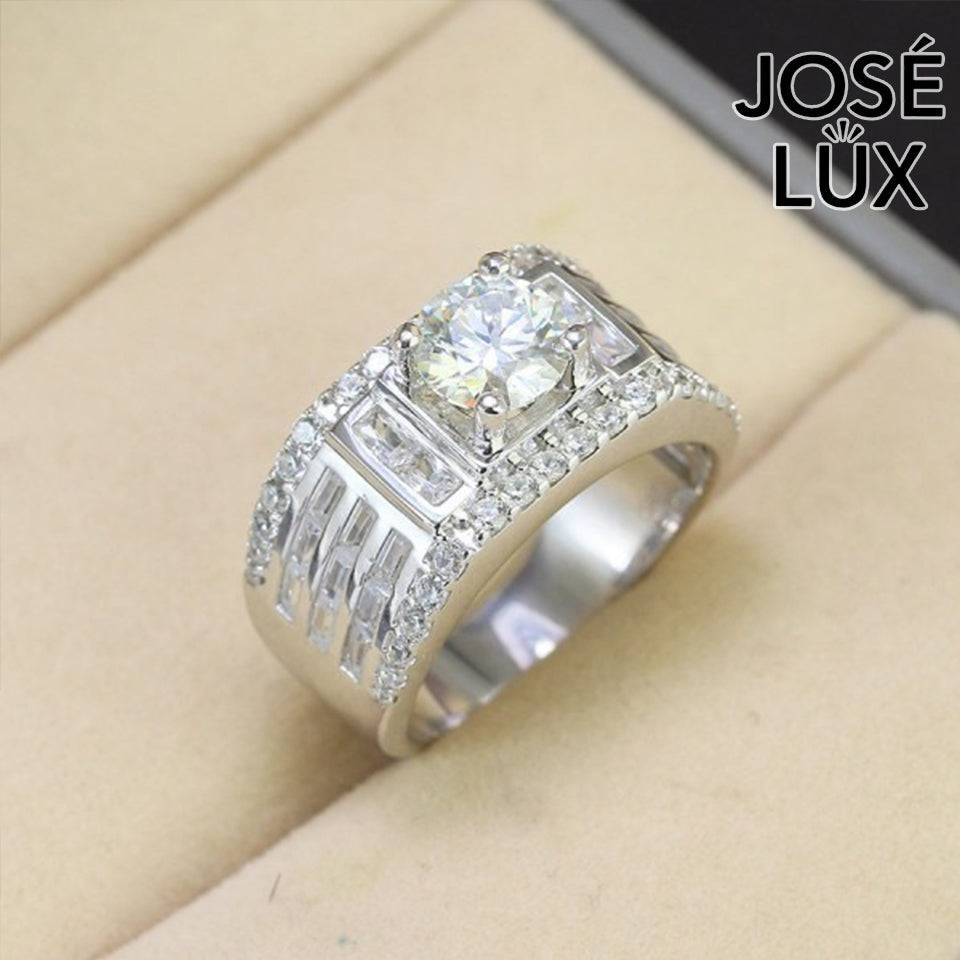 Handmade Men's Moissanite Art Deco Wide Band Ring — 925 Sterling Silver, Rhodium Plated White Gold Finish, GRA Moissanite