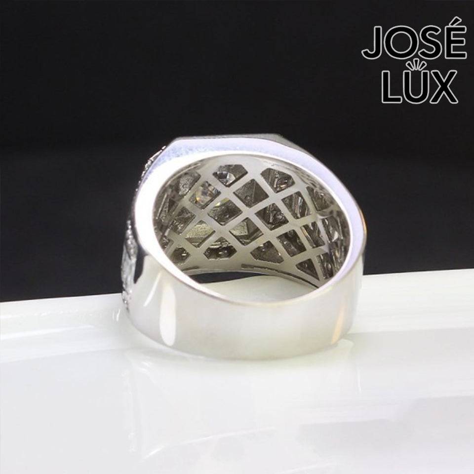 Handmade Men's Green Moissanite Square Halo Ring — 925 Sterling Silver, Rhodium Plated White Gold Finish, GRA Moissanite