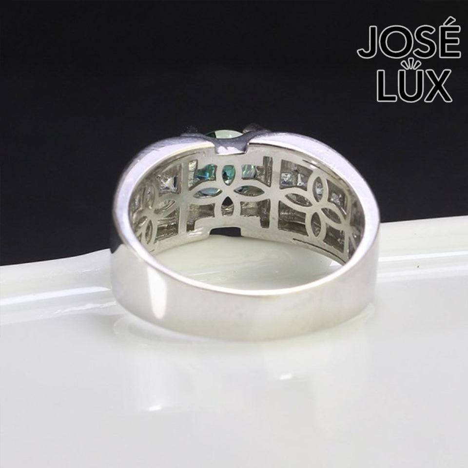 Handmade Men's Green Moissanite Solitaire Ring — 925 Sterling Silver, Rhodium Plated White Gold Finish, GRA Certified
