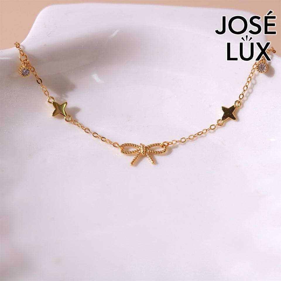 Handmade Celestial Bow Charm Bracelet — 925 Sterling Silver, 14K Gold-Plated Finish, CZ Accents