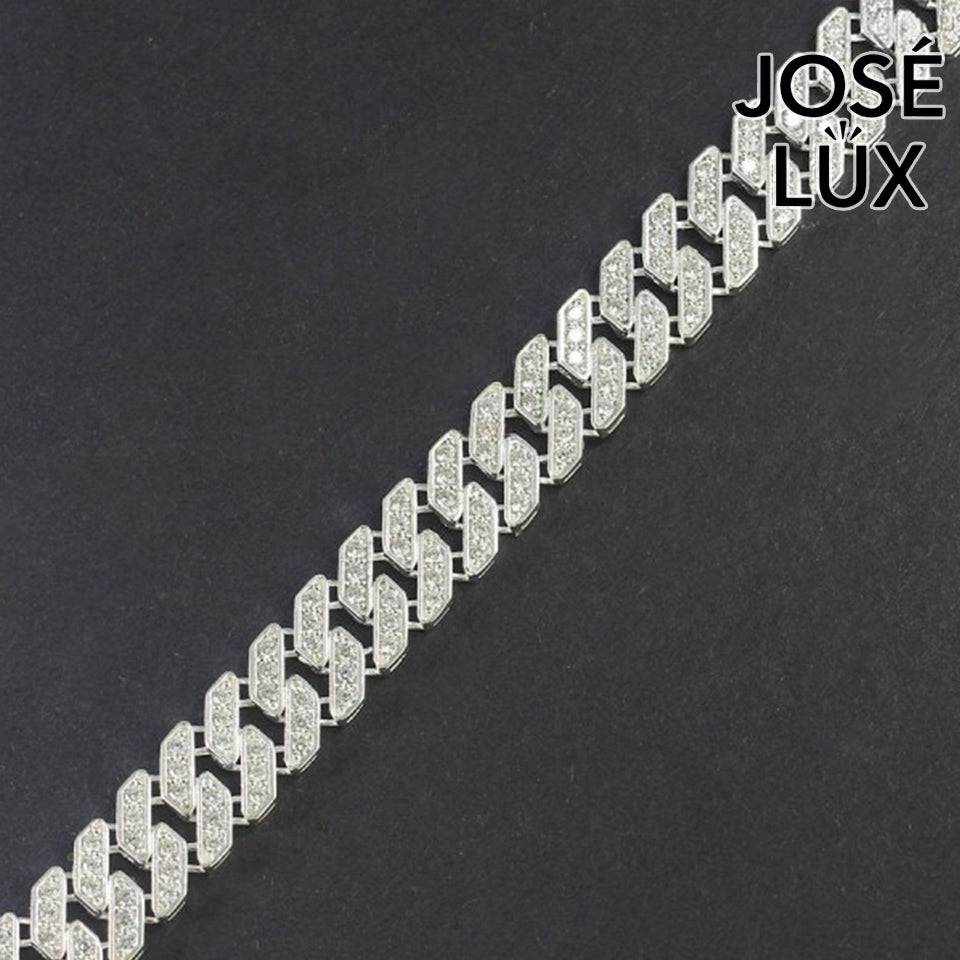 Handmade Miami Cuban Link Bracelet for Men — 9mm, 925 Sterling Silver, Swiss CZ Pavé, Rhodium Plated White Gold Finish