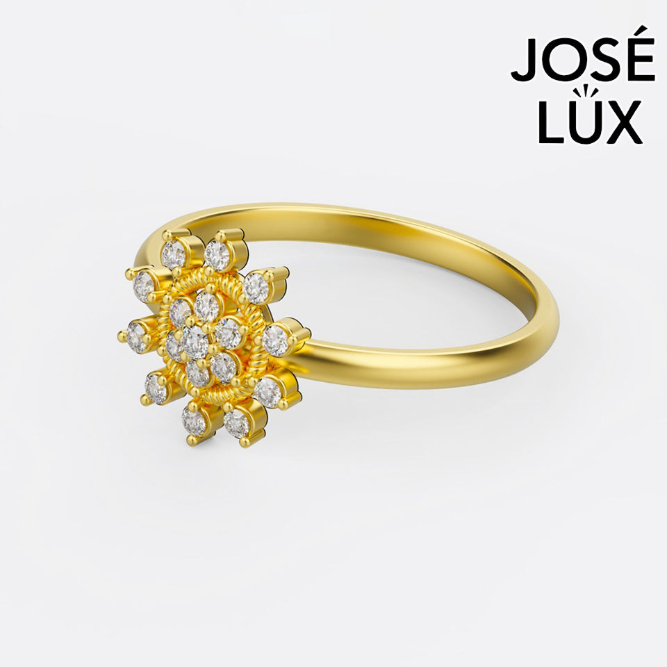 Handmade Moissanite Sunburst Cluster Ring — 10K & 14K Gold, GRA Certified Moissanite