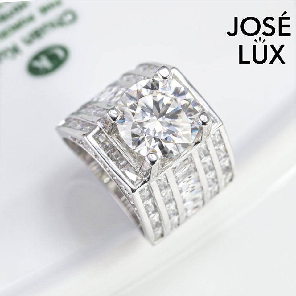 Handmade Men's Vertical Baguette Channel Set Ring — 925 Sterling Silver, Rhodium Plated White Gold Finish, 12mm Moissanite & CZ