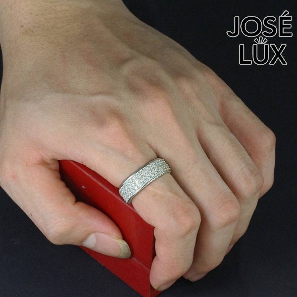 Handmade Men's Wide Pavé Band Ring — 925 Sterling Silver, Rhodium Plated White Gold Finish, GRA Moissanite