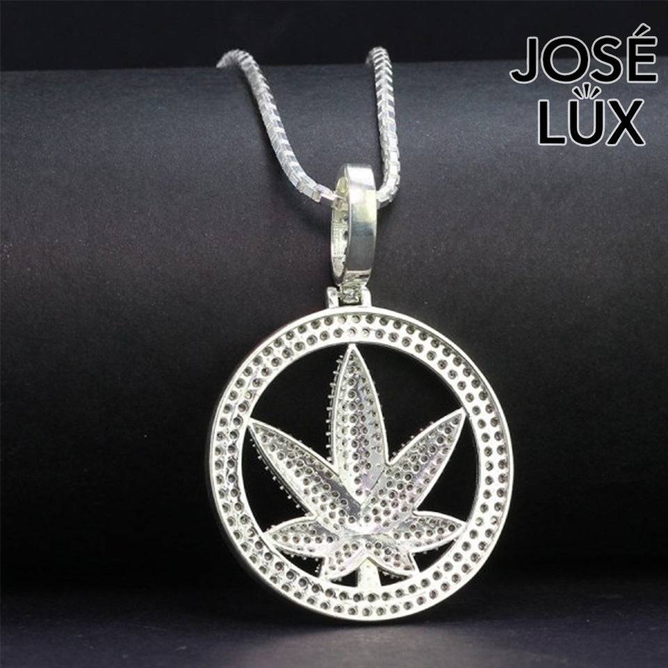 Handmade Iced Out Weed Leaf Pendant Necklace for Men — 925 Sterling Silver, Rhodium Plated White Gold Finish, Swiss CZ