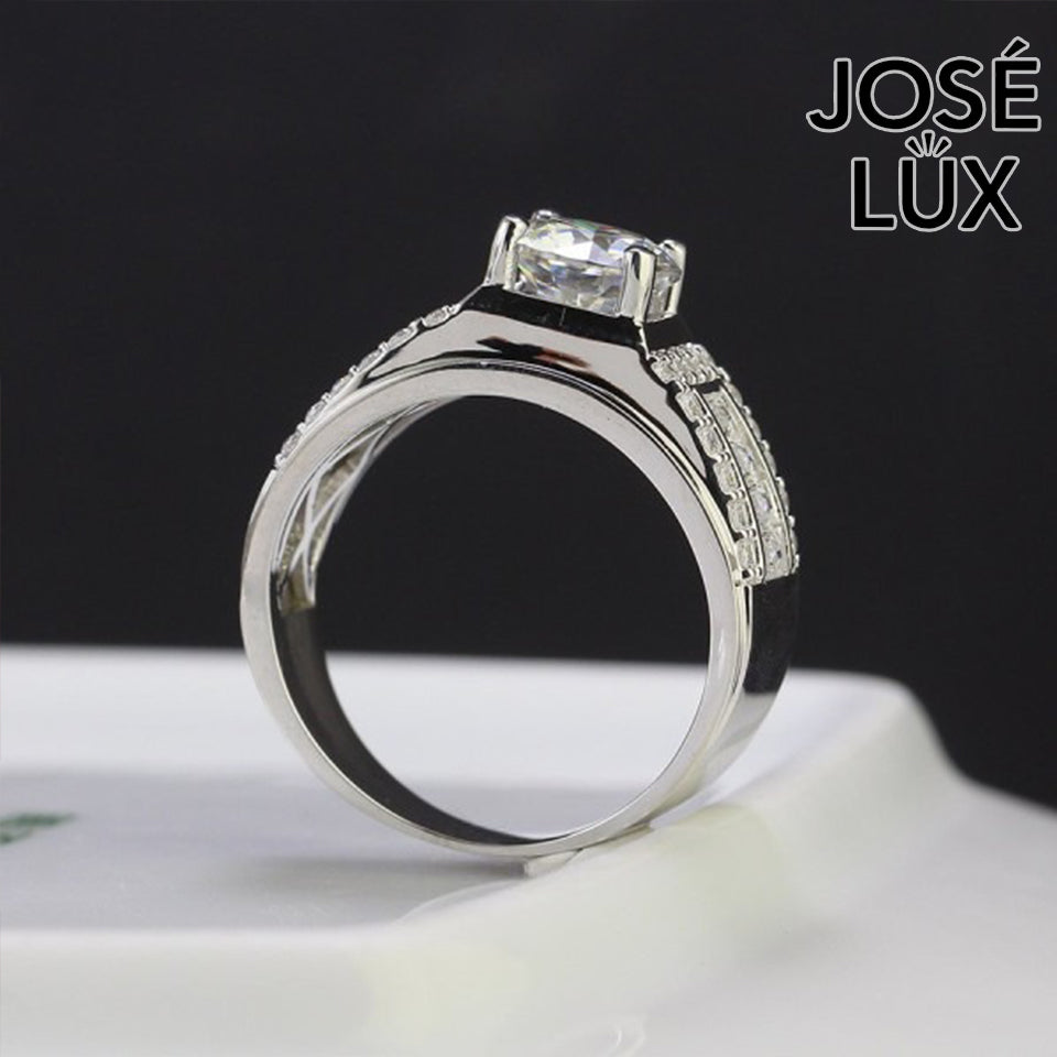 Handmade Men's Moissanite Baguette Shoulder Wide Band Ring — 925 Sterling Silver, Rhodium Plated White Gold Finish, GRA Moissanite