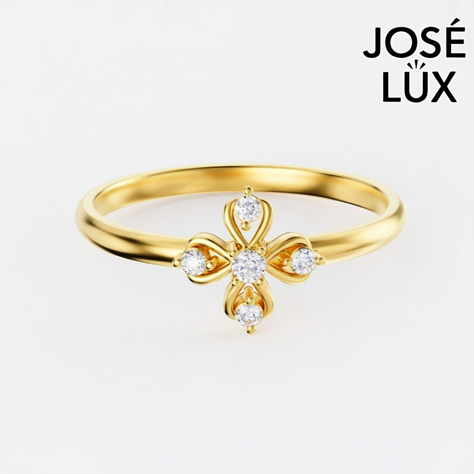 Handmade Moissanite Four Leaf Clover Ring — 10K & 14K Gold, GRA Certified Moissanite