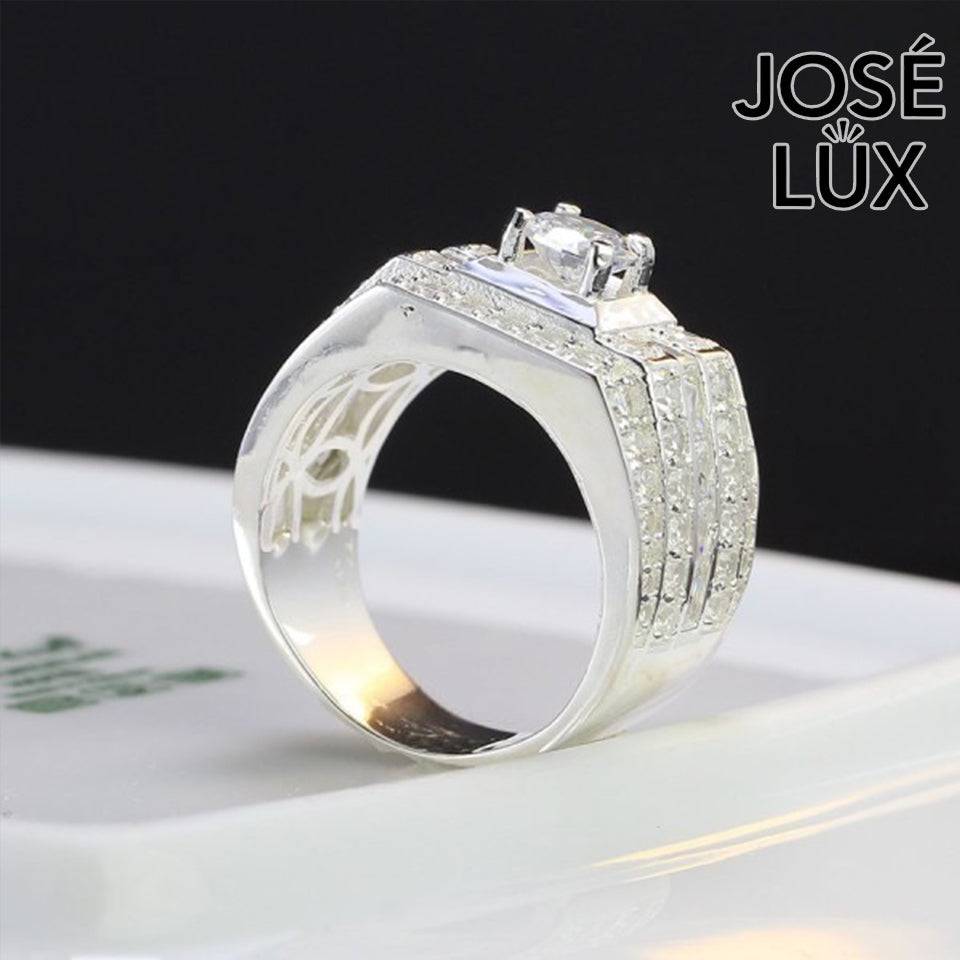 Handmade Men’s Cluster CZ Wide Band Ring — 925 Sterling Silver, Rhodium Plated White Gold Finish, Swiss-Certified CZ