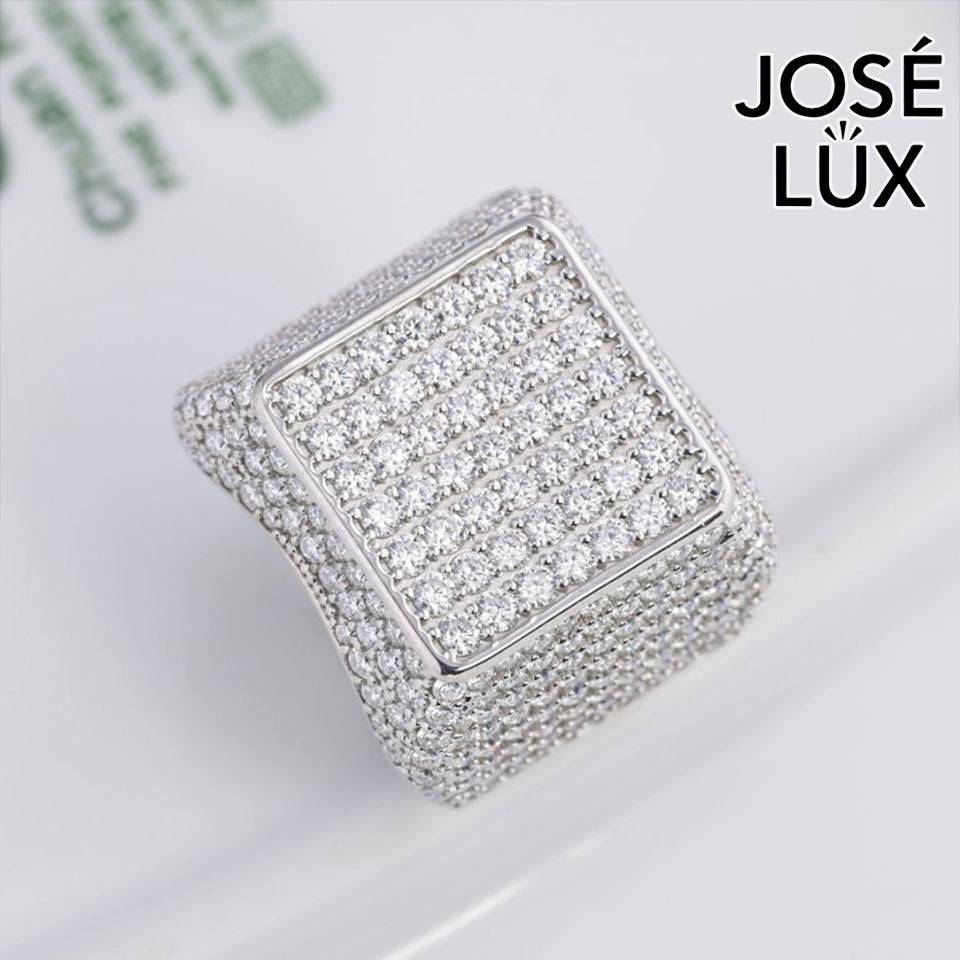 Handmade Men's Square Cluster Ring — 925 Sterling Silver, Rhodium Plated White Gold Finish, GRA Moissanite