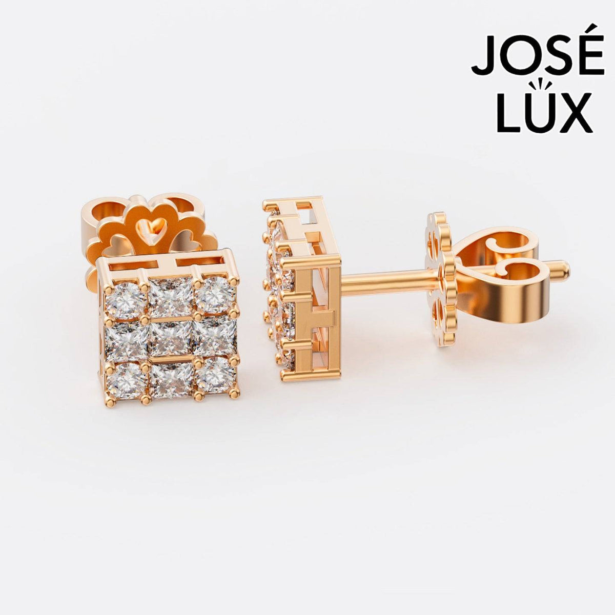 Handmade Men’s Square Cluster Earrings – 10K & 14K Gold Moissanite (Single or Pair)