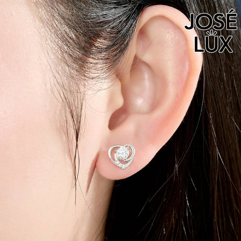 Handmade Heart Swirl CZ Stud Earrings — 925 Sterling Silver, Rhodium Plated White Gold Finish, Swiss CZ