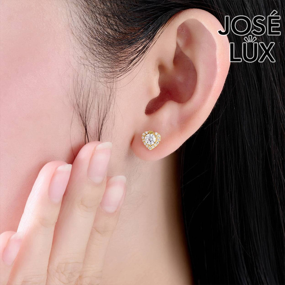 Handmade Moissanite Heart Halo Stud Earrings 10K Yellow Gold — GRA Certified Center Stone