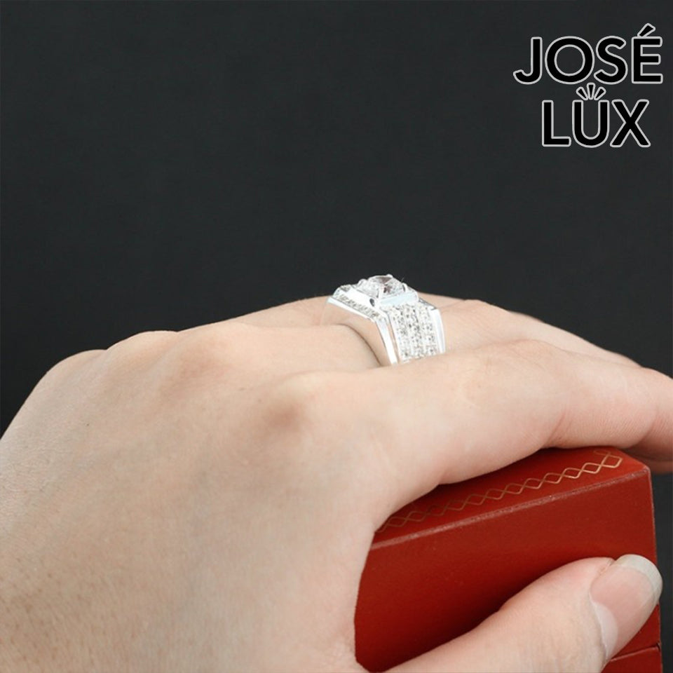 Handmade Men’s Round CZ Solitaire Ring — 925 Sterling Silver, Rhodium Plated White Gold Finish, Swiss-Certified CZ