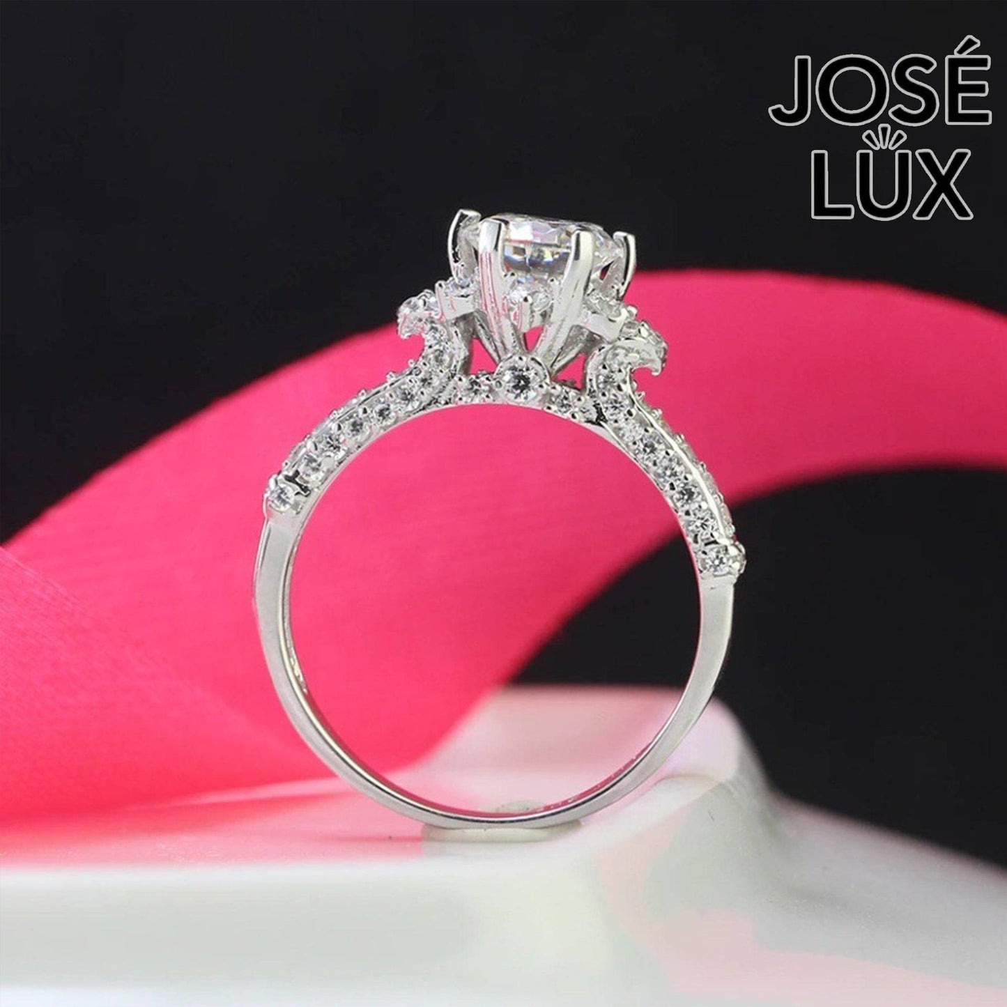 Handmade Snowflake Crown Ring — 925 Sterling Silver, Rhodium Plated White Gold Finish, GRA Moissanite