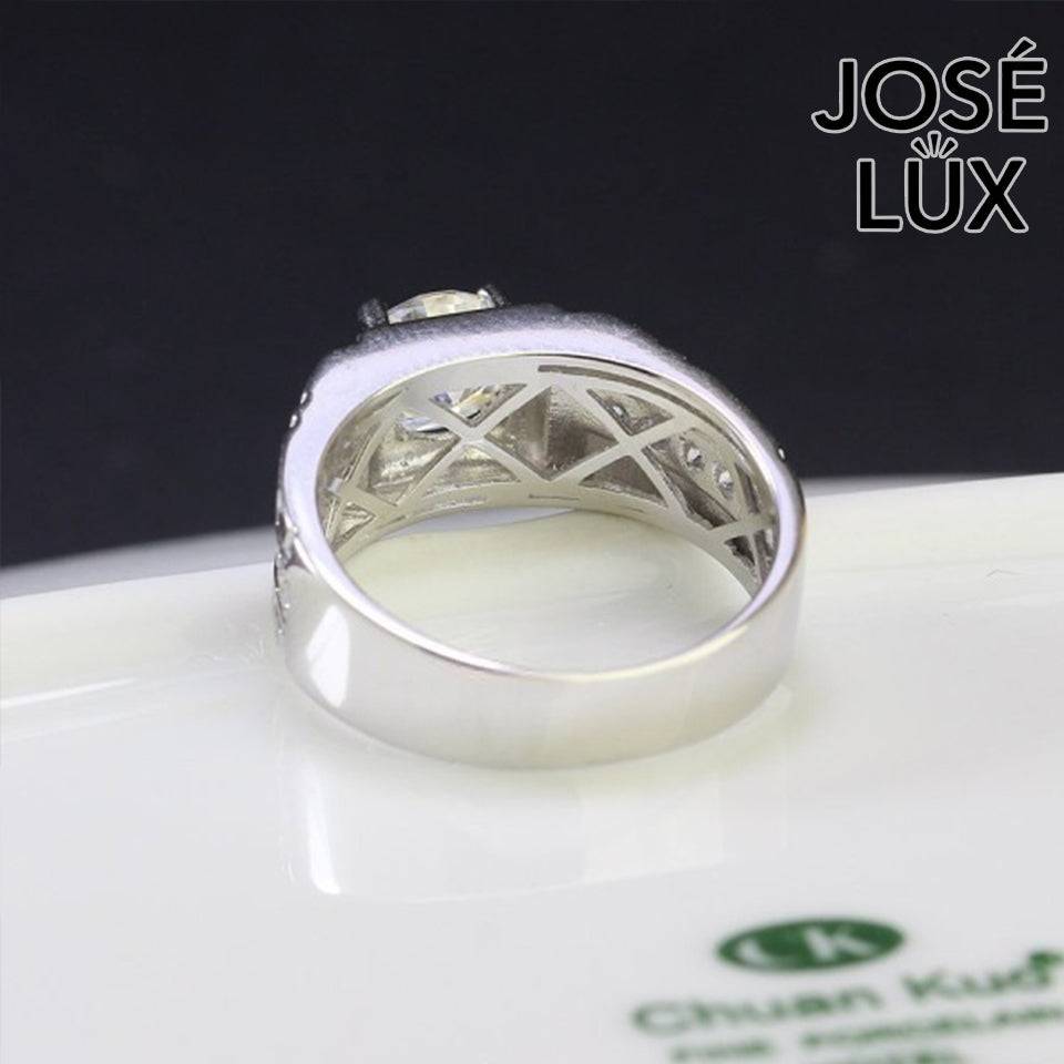 Handmade Men’s Greek Key Solitaire Ring — 925 Sterling Silver, Rhodium Plated White Gold Finish, GRA Moissanite