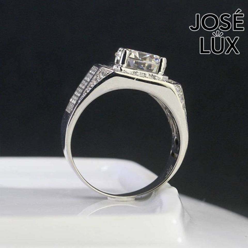 Handmade Men's Square Halo Ring — 925 Sterling Silver, Rhodium Plated White Gold Finish, 4ct Moissanite & CZ