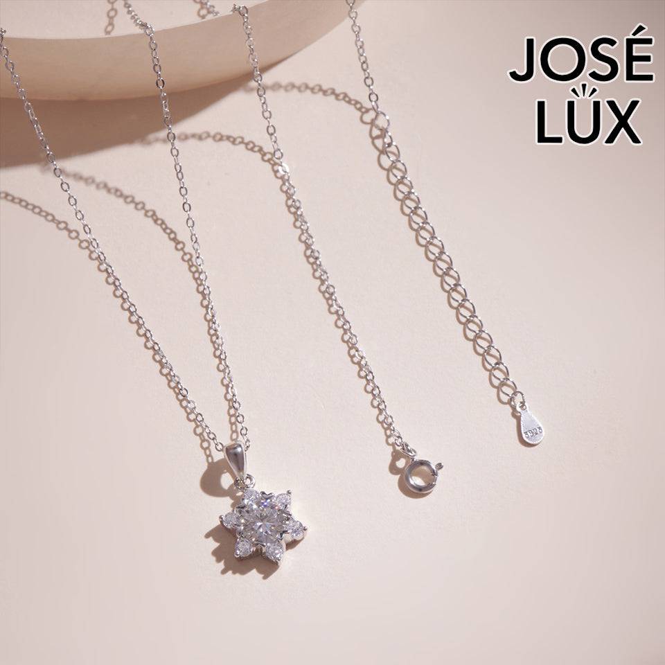 Handmade Snowflake Moissanite Pendant Necklace — 925 Sterling Silver, Rhodium Plated White Gold Finish, GRA Moissanite