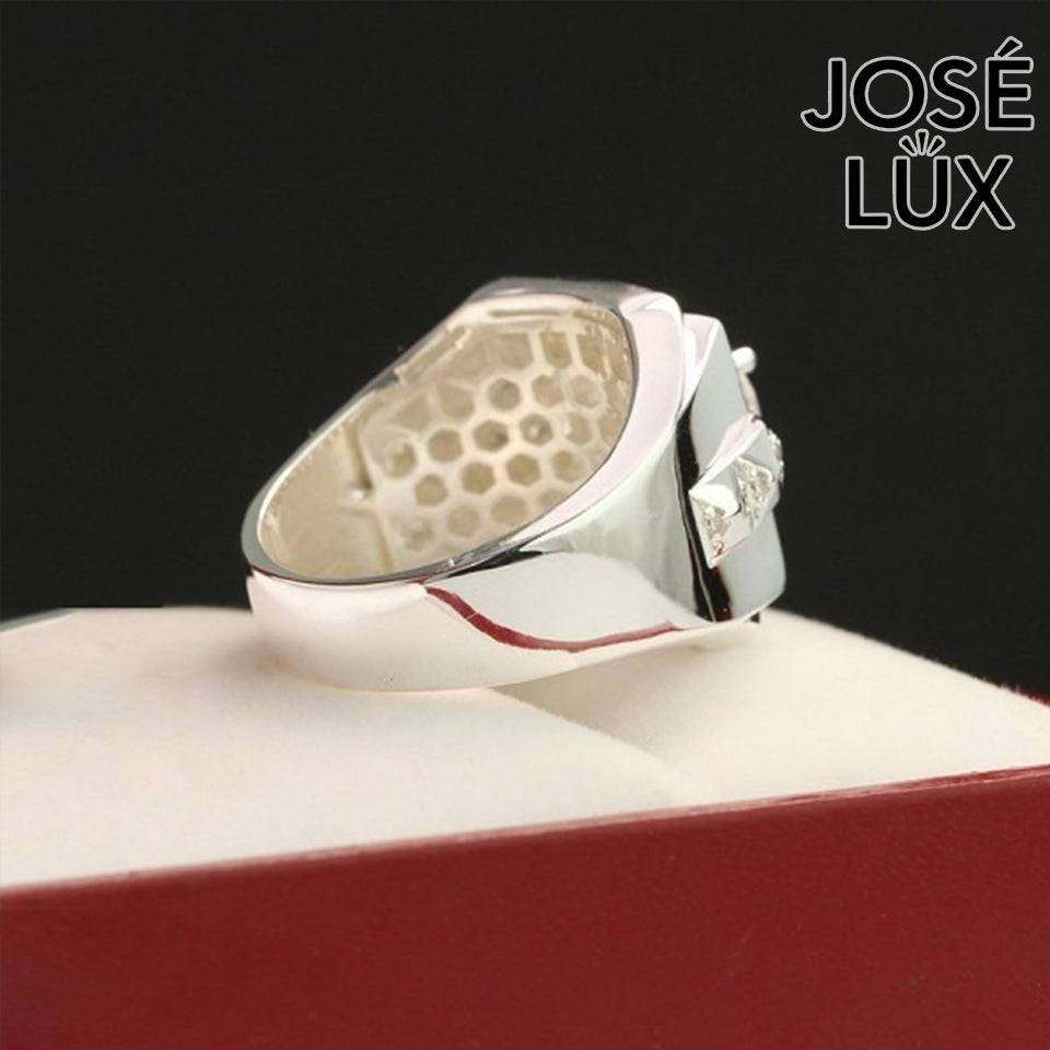 Handmade Men’s Art Deco CZ Signet Ring — 925 Sterling Silver, Rhodium Plated White Gold Finish, Swiss-Certified CZ