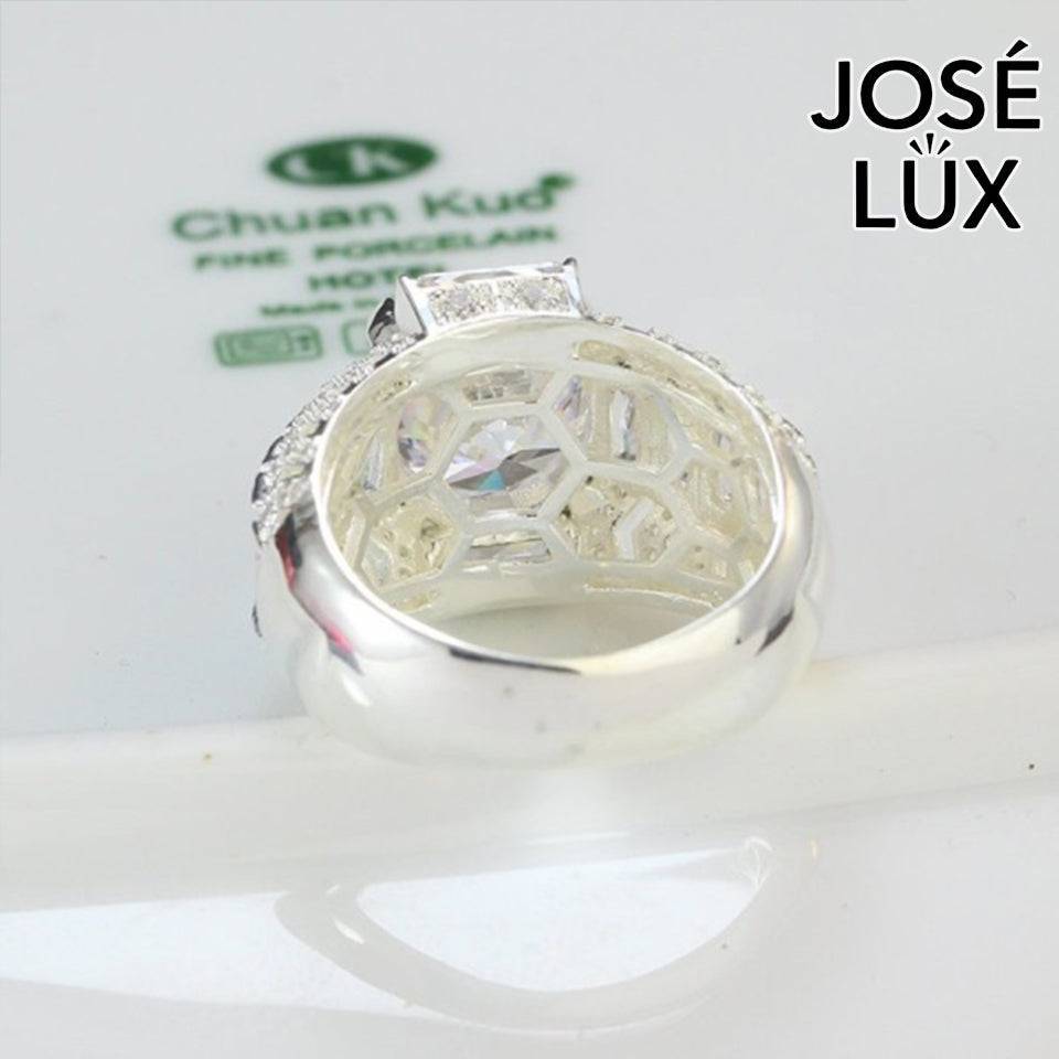 Handmade Men’s Solitaire Baguette CZ Statement Ring — 925 Sterling Silver, Rhodium Plated White Gold Finish, Swiss-Certified CZ