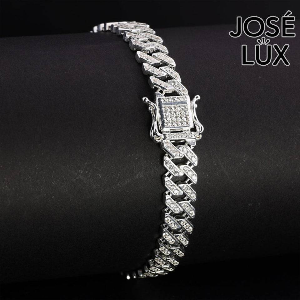 Handmade Miami Cuban Link Bracelet for Men — 7mm, 925 Sterling Silver, Pavé-Set Swiss CZ, Rhodium Plated White Gold Finish
