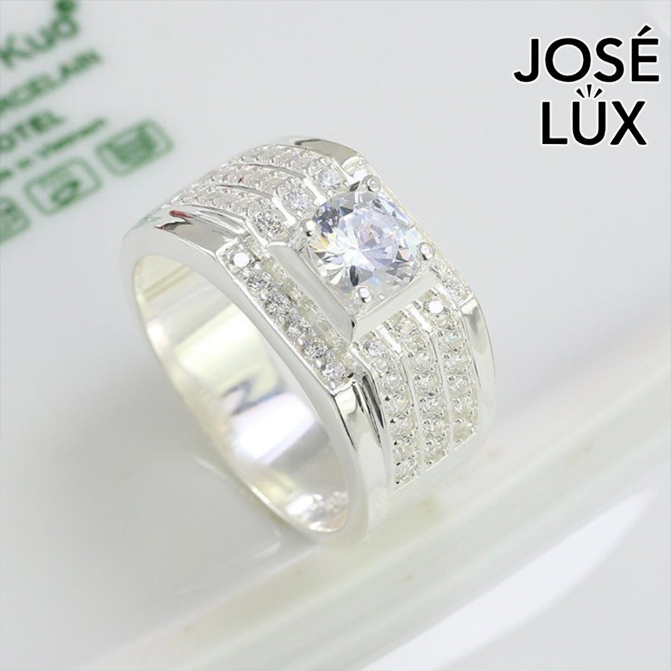 Handmade Men’s Round CZ Solitaire Ring — 925 Sterling Silver, Rhodium Plated White Gold Finish, Swiss-Certified CZ