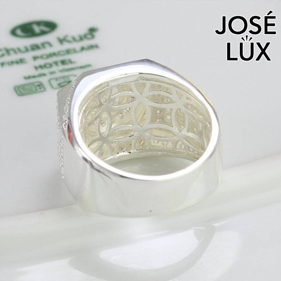 Handmade Men’s Double Halo CZ Ring — 925 Sterling Silver, Rhodium Plated White Gold Finish, Swiss-Certified CZ