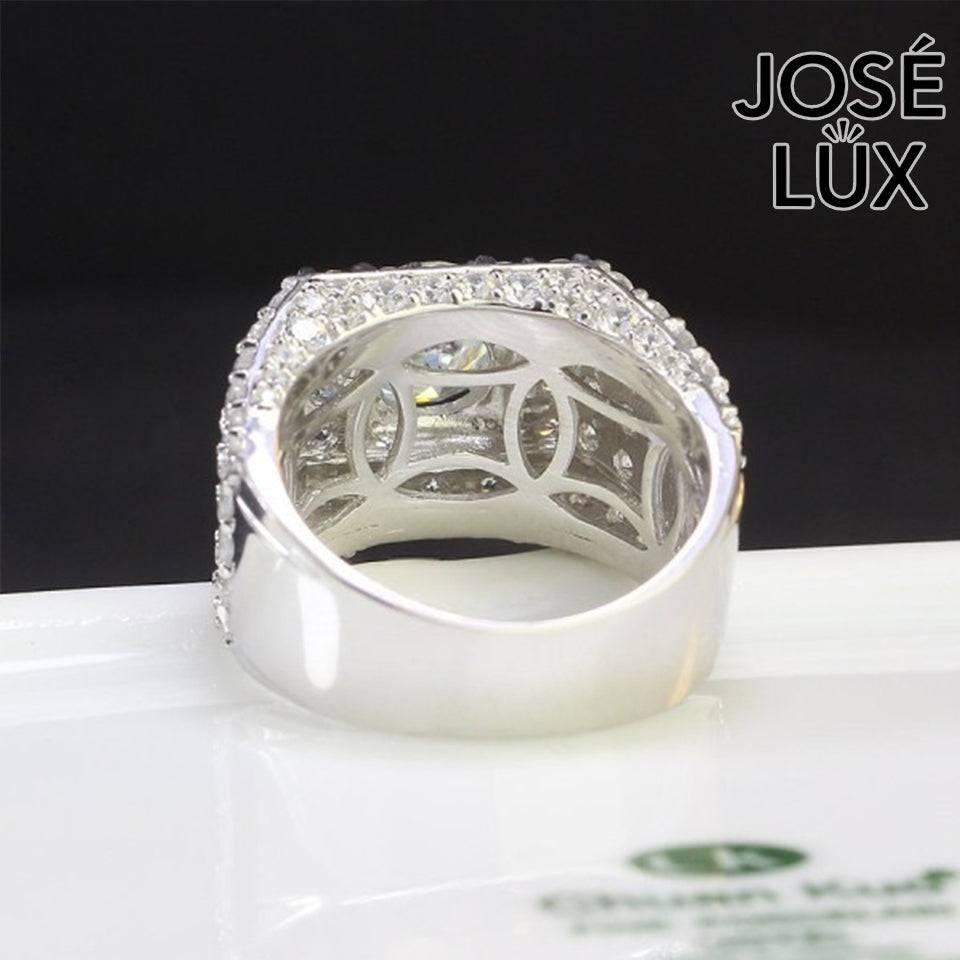 Handmade Men's Square Halo Ring — 925 Sterling Silver, Rhodium Plated White Gold Finish, GRA Moissanite