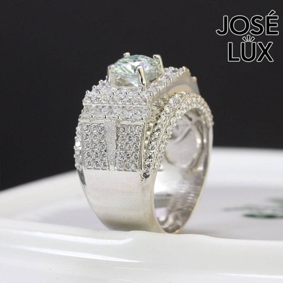 Handmade Men's Full Micropave Square Halo Ring — 925 Sterling Silver, Rhodium Plated White Gold Finish, 7.0mm Moissanite & CZ