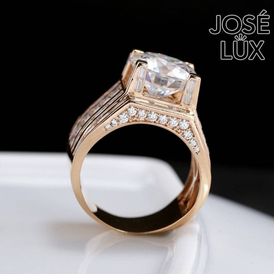 Handmade Men's Vertical Baguette Channel Set Ring — 925 Sterling Silver, Rose Gold Plated Finish, 12mm Moissanite & CZ