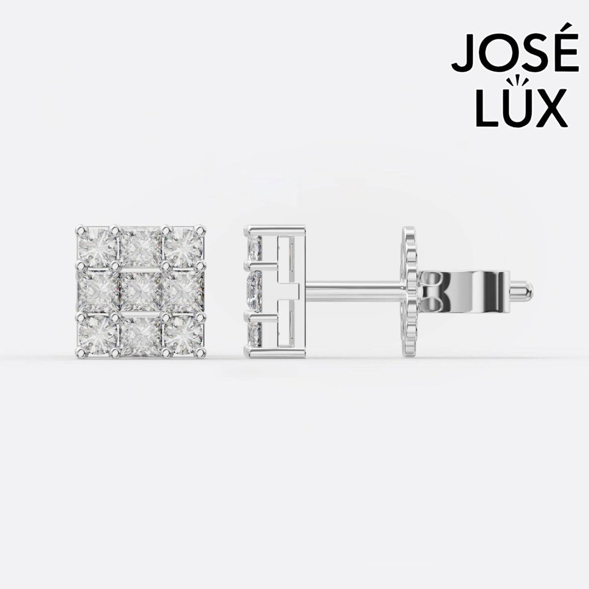 Handmade Men’s Square Cluster Earrings – 10K & 14K Gold Moissanite (Single or Pair)