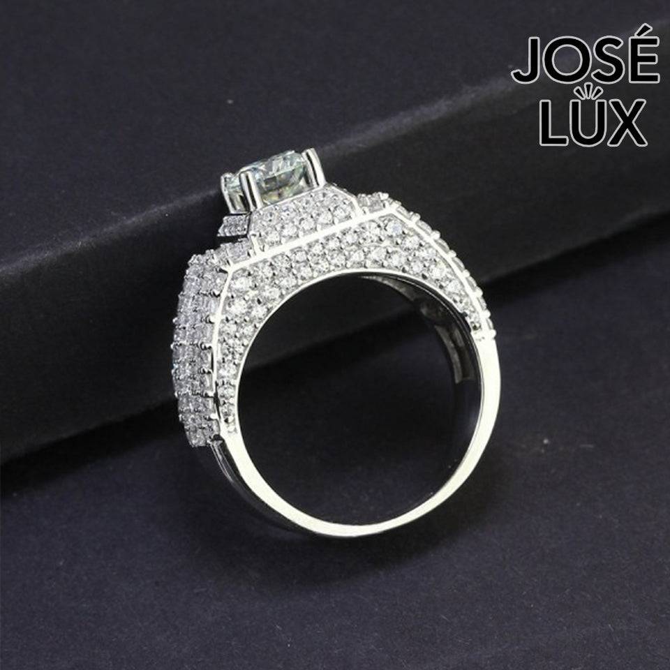 Handmade Men's Moissanite Iced-Out Wide Band Ring — 925 Sterling Silver, Rhodium Plated White Gold Finish, GRA Moissanite
