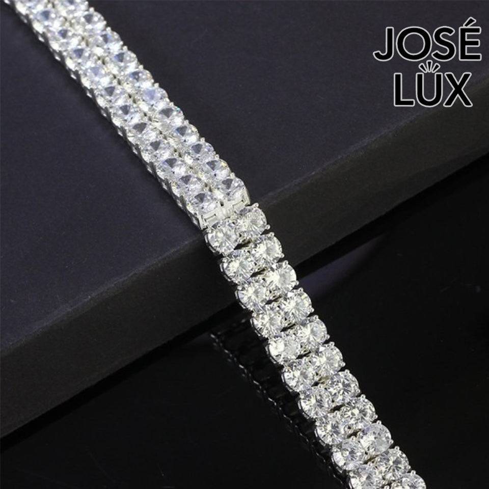 Handmade Men's Tennis Bracelet — 925 Sterling Silver, 2-Row Swiss CZ, 5mm, Rhodium Plated White Gold Finish