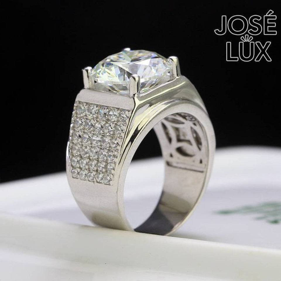 Handmade Men's Solitaire Pavé Ring — 925 Sterling Silver, Rhodium Plated White Gold Finish, 12mm Moissanite & CZ
