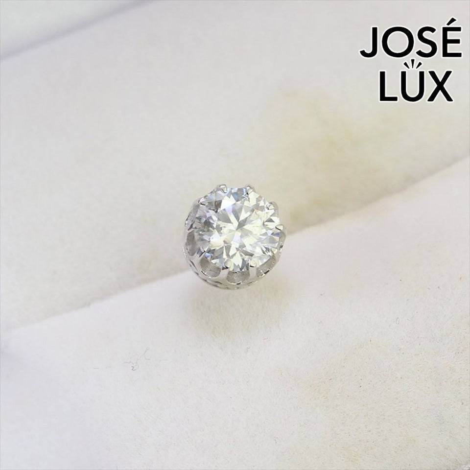 Handmade Men’s Crown Solitaire Stud Earring — 925 Sterling Silver, Rhodium Plated White Gold Finish, GRA Moissanite 0.8ct